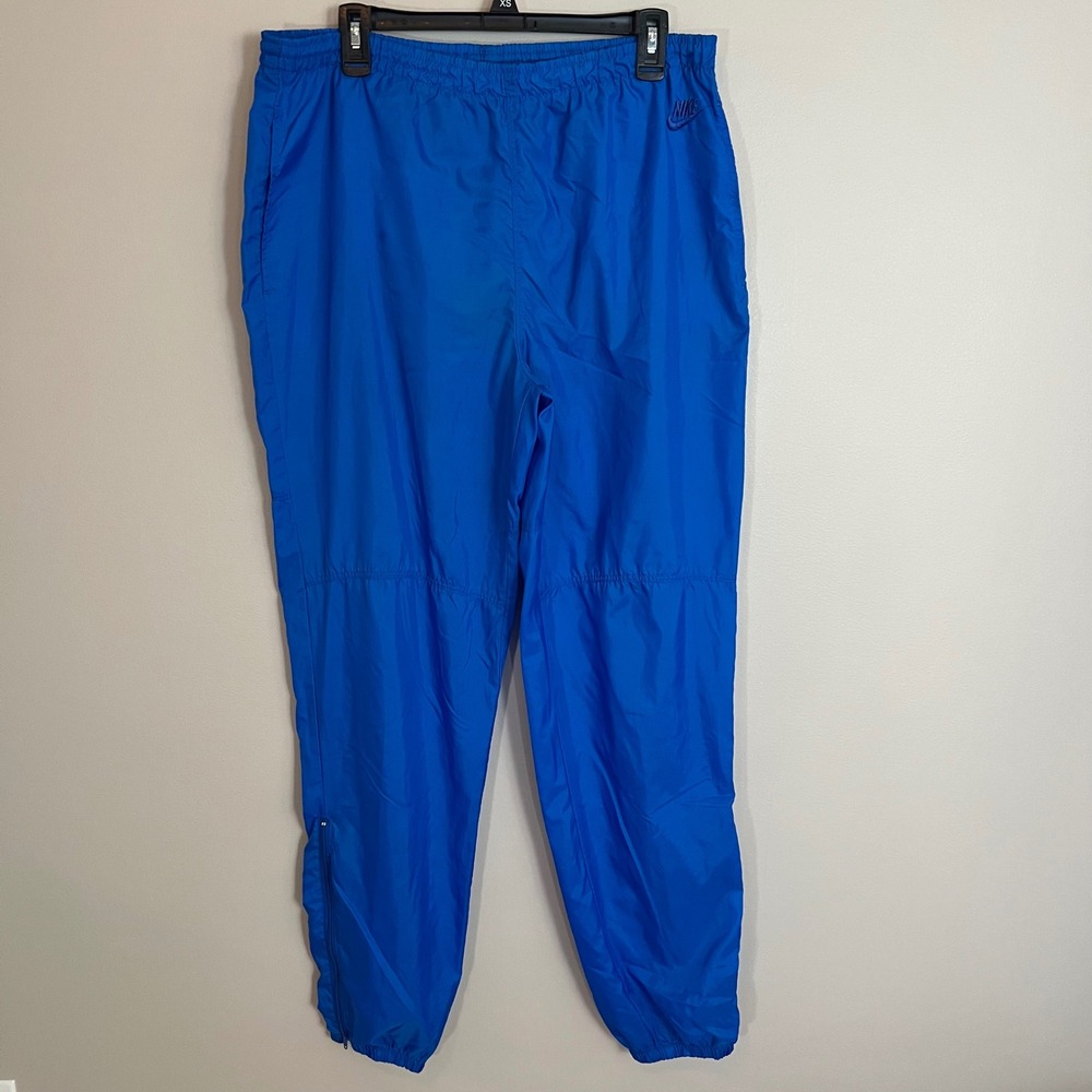 Vintage Nike Windbreaker Track Pant L Blue Nylon Zipped Ankle Grey Tag 1987-1994